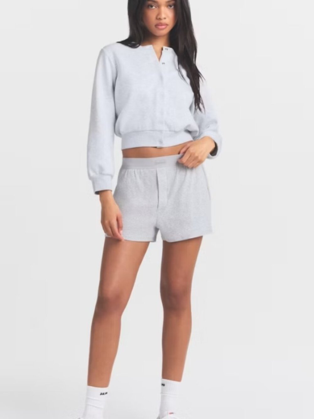 NEW SKIMS Boyfriend Cotton Rib Loose Boxer Shorts Light Heather Gray XL NWT